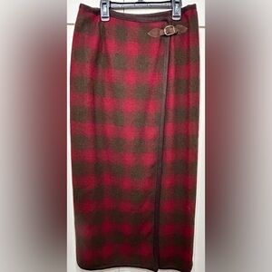 *Vintage* NWT Banana Republic 100% Wool Red & Black Plaid Midi Skirt - Size 10